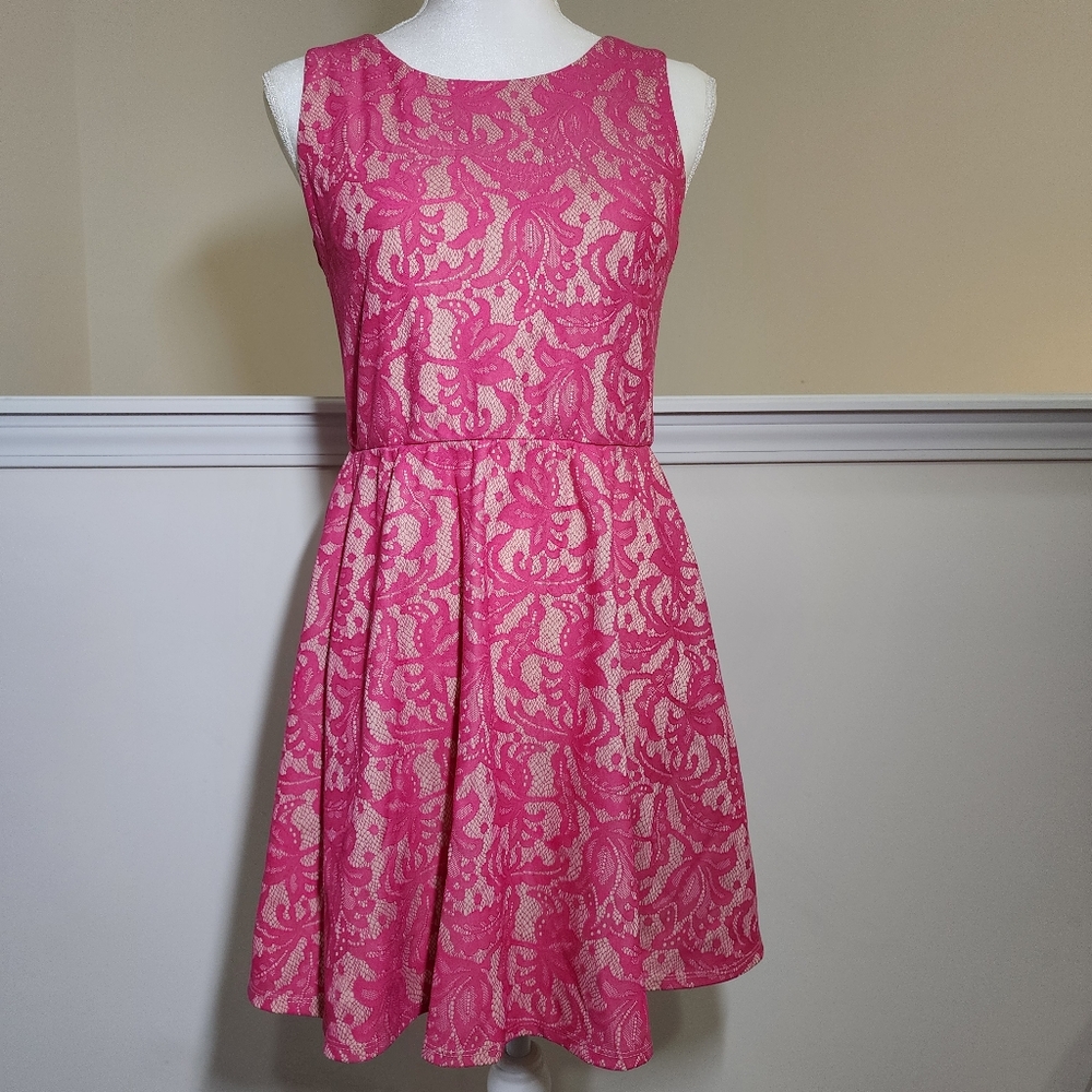 HeartSoul Y2K pink lace barbiecore fit and flare dress SZ M